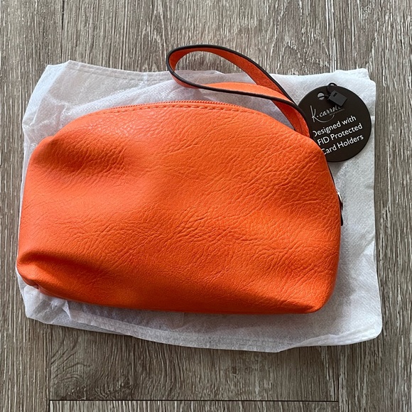 NWT “K•Carroll Orange Vegan Leather ZipUp Wristlet - Picture 5 of 12